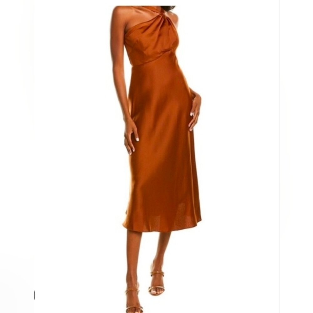 Just...Taylor Copper Twist-Front Midi Dress
